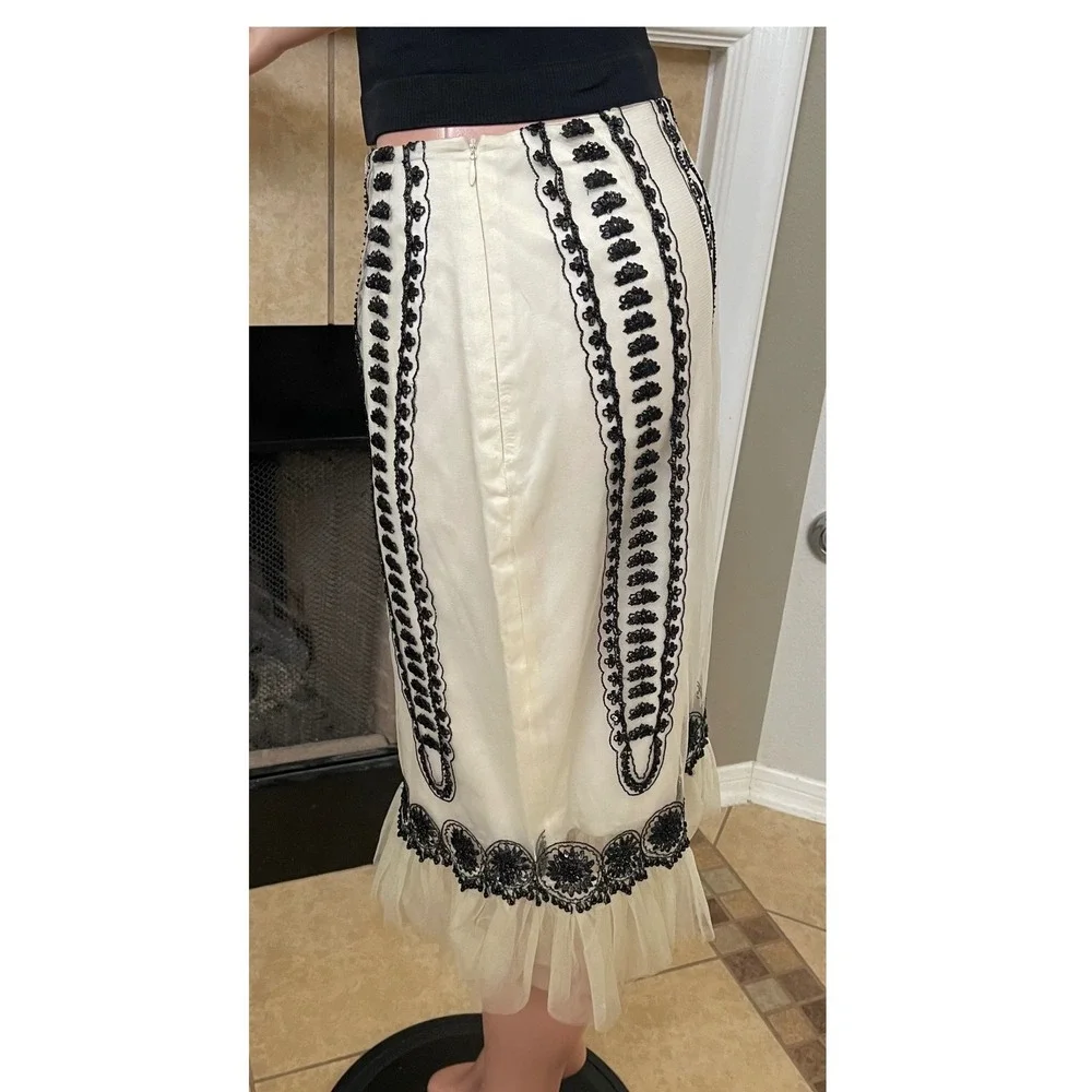 SHANI designer nylon Fairy‎ beaded cream black embroidery sequin ruffle skirt 10